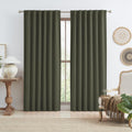 KEQIAOSUOCAI Dark Olive Green Blackout Curtains 90 Inches Long 2 Panels Set- Faux Linen Textured Black Out Thermal Insulated Noi