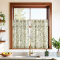 jinchan Small Window Curtains 30 Inch Linen Floral Curtain Set for Kitchen Bathroom Cafe Curtains Light Filtering Window Treatme
