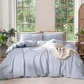 MooMee Bedding Duvet Cover Set 100% Washed Cotton Linen Like Textured Breathable Durable Soft Comfy (Heathered Cornflower Blue, 