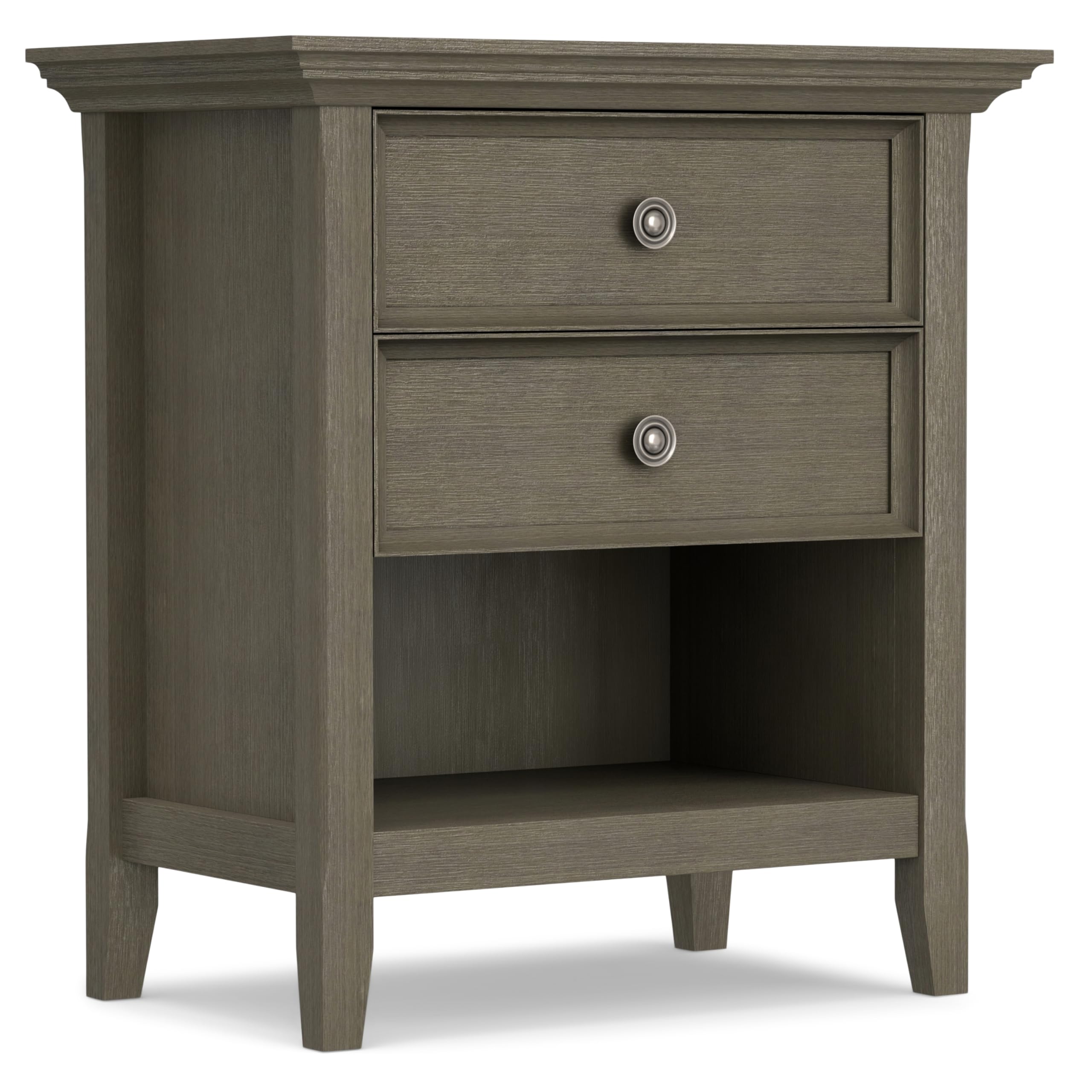 SIMPLIHOME Amherst SOLID WOOD 24 Inch Wide Traditional Bedside Nightstand Table in Farmhouse Grey, For the Living Room and Bedro
