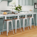 HAOBO Home Modern Industrial Metal Bar Stool Counter Height Stools [Set of 4] Stackable Dining Chair (24, Low Back White Wooden 