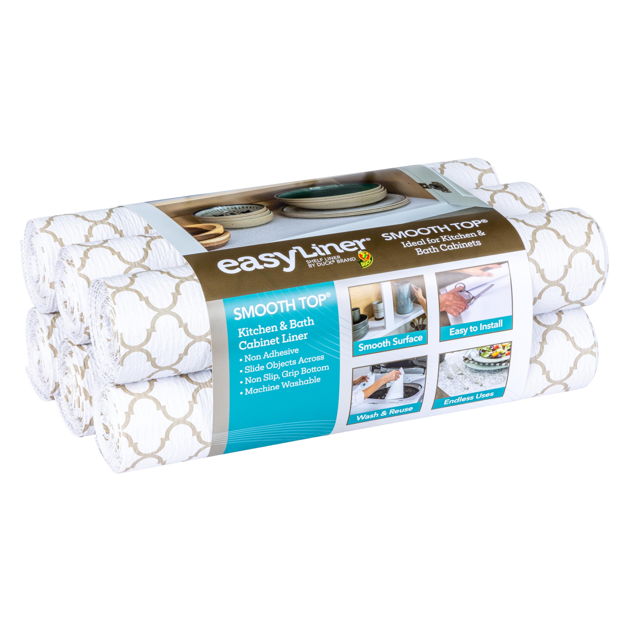 Duck Brand Smooth Top EasyLiner for Cabinets & Drawers - Easy to Install & Cut to Fit - Shelf Paper & Drawer Liner Non-Adhesive 