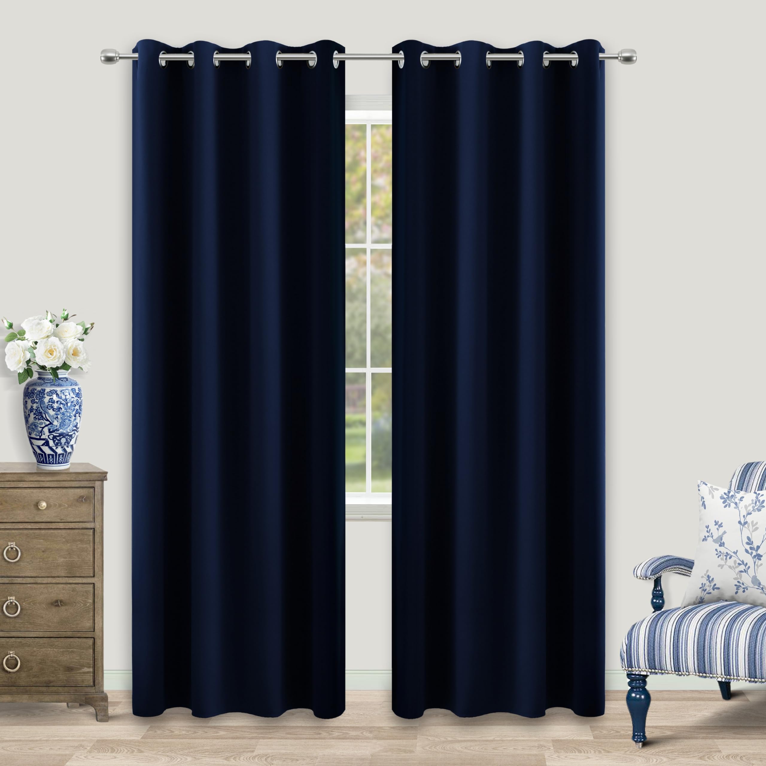 KOUFALL Navy Blue Curtains 90 Inches Long for Living Room Blackout 52 Inch Wide Curtains for Bedroom Window,52x90 in Length