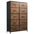 WLIVE Tall Dresser for Bedroom with 10 Fabric Drawers, Organizer Units for Closet, Storage Tower with Cabinet, Metal Frame, Rust