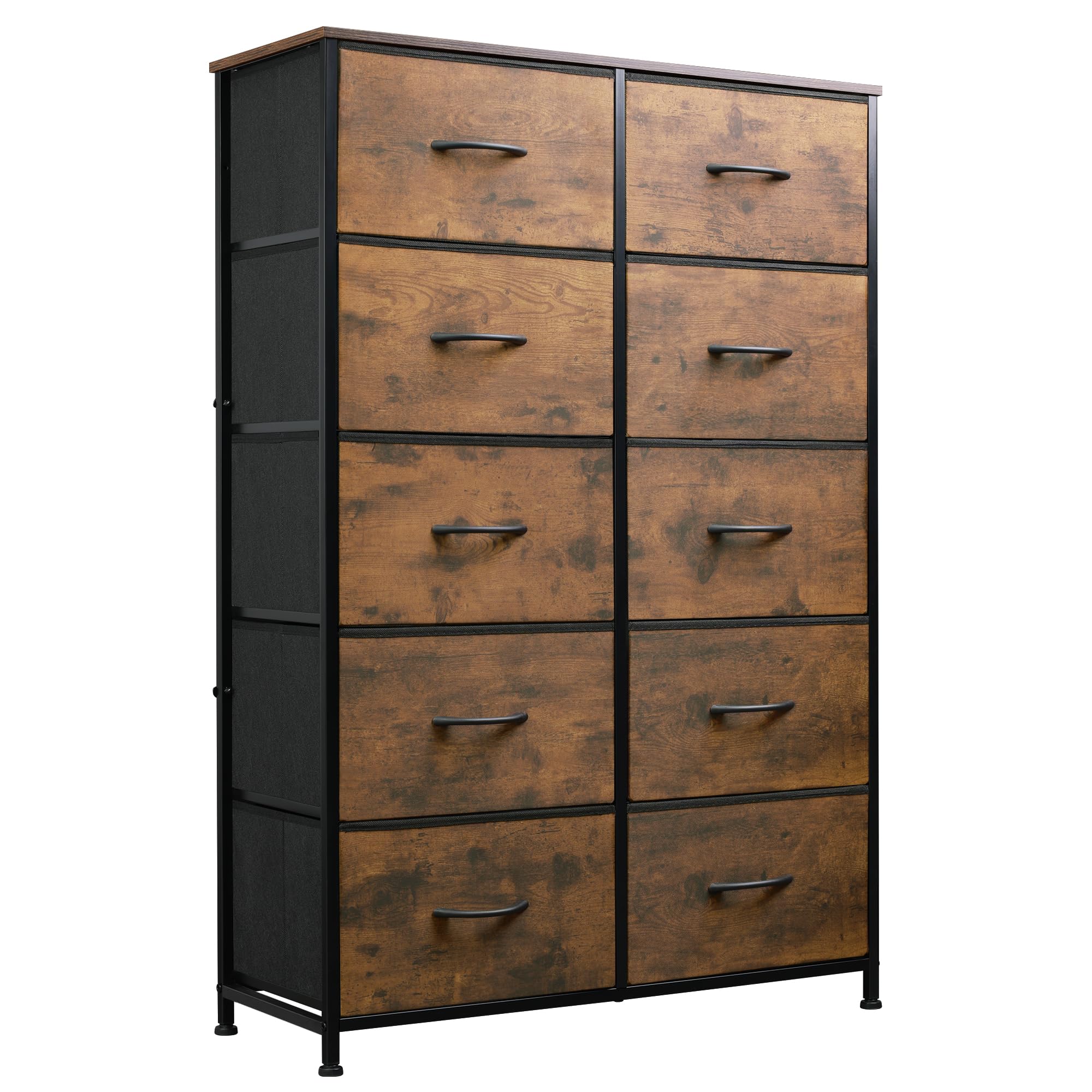 WLIVE Tall Dresser for Bedroom with 10 Fabric Drawers, Organizer Units for Closet, Storage Tower with Cabinet, Metal Frame, Rust