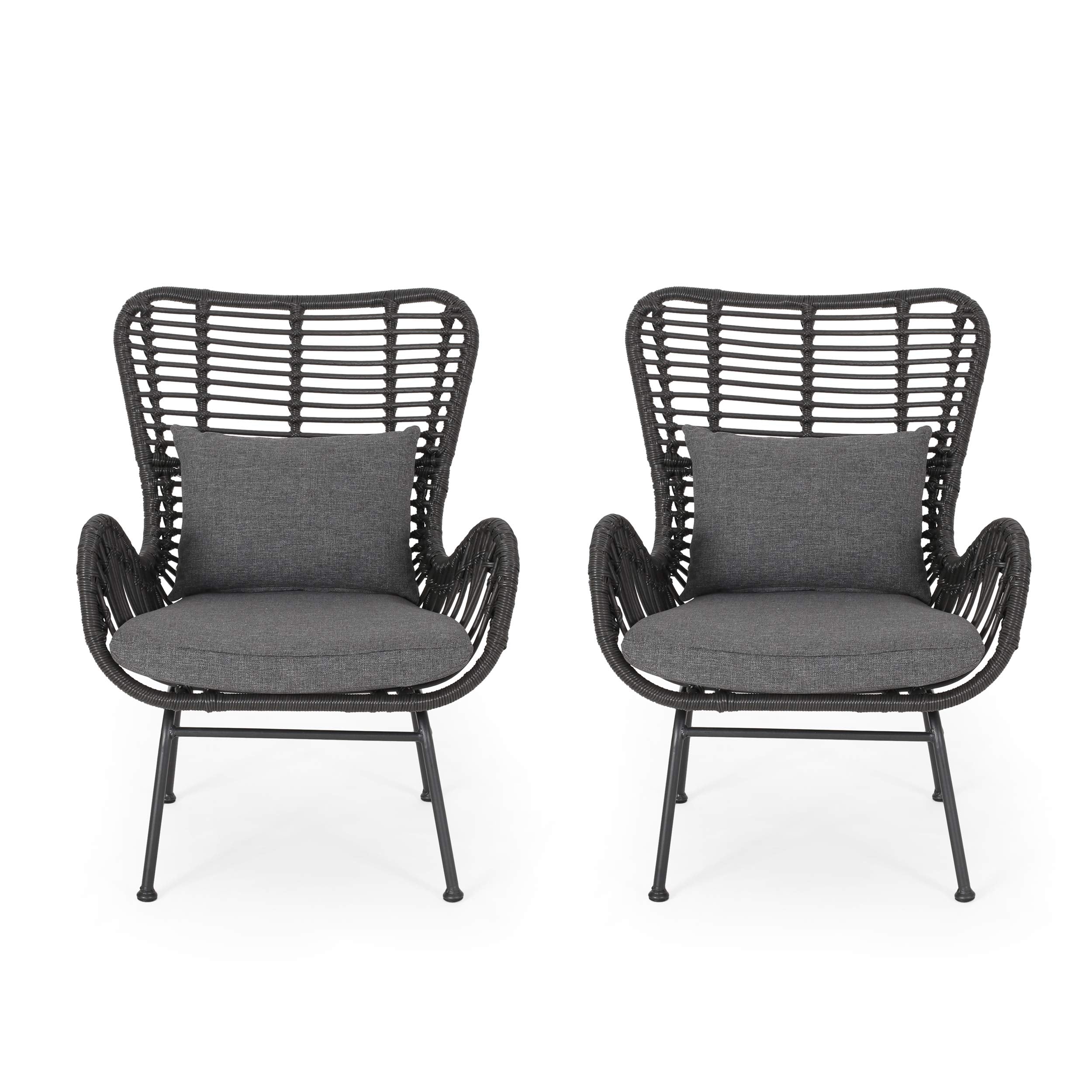 Great Deal Furniture Noble House Montana Outdoor Wicker Metal Club Chair in Gray (Set of 2)