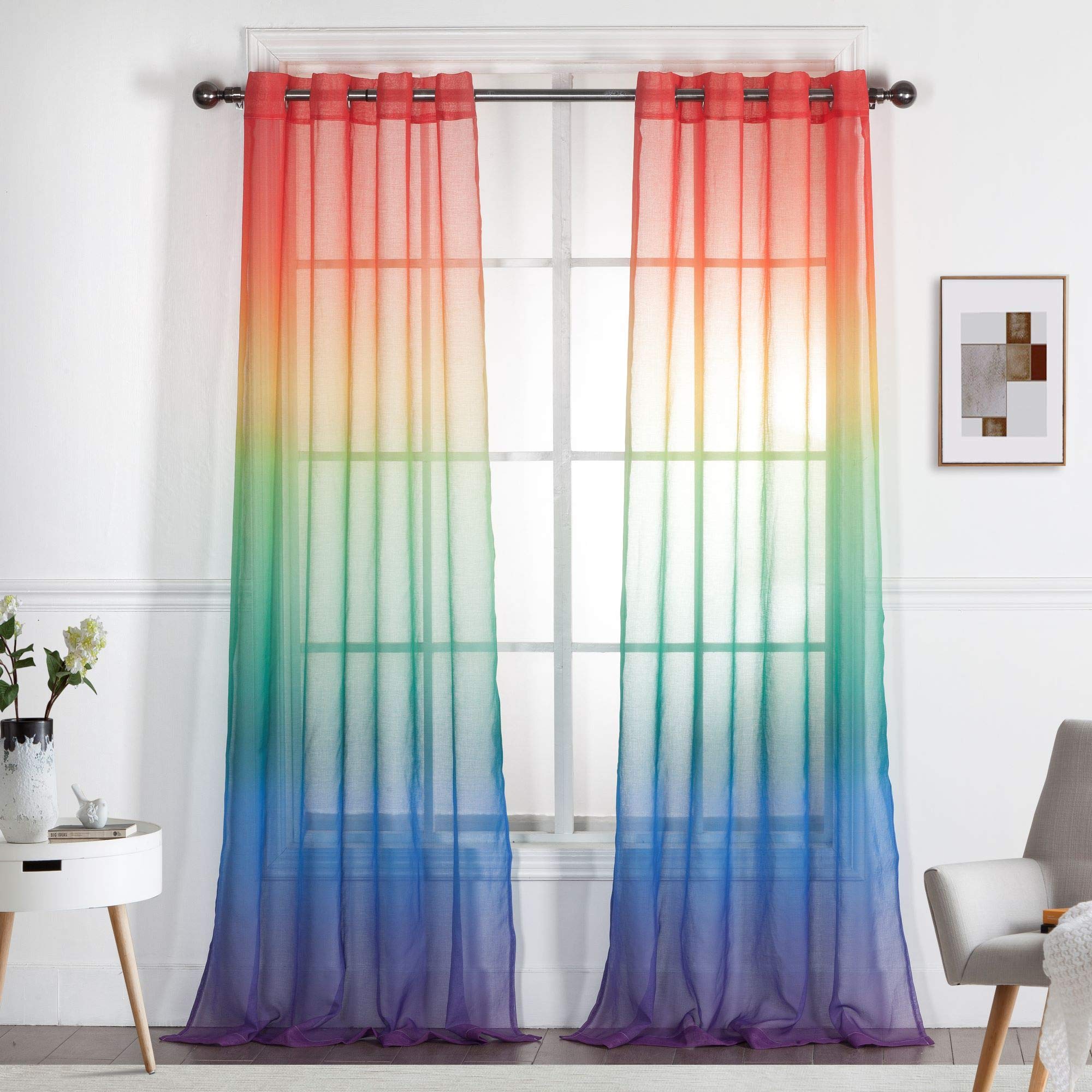 California Drapes 2 Piece Rainbow Ombre Sheer Curtains for Bedrooms, Playrooms, Nurseries & More (Rainbow, 52 X 84)