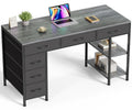 Huuger Computer Desk with 6 Drawers, 47 Inch Office Desk with Shelves, Reversible Gaming Desk, Corner Desk with Storage, for Hom