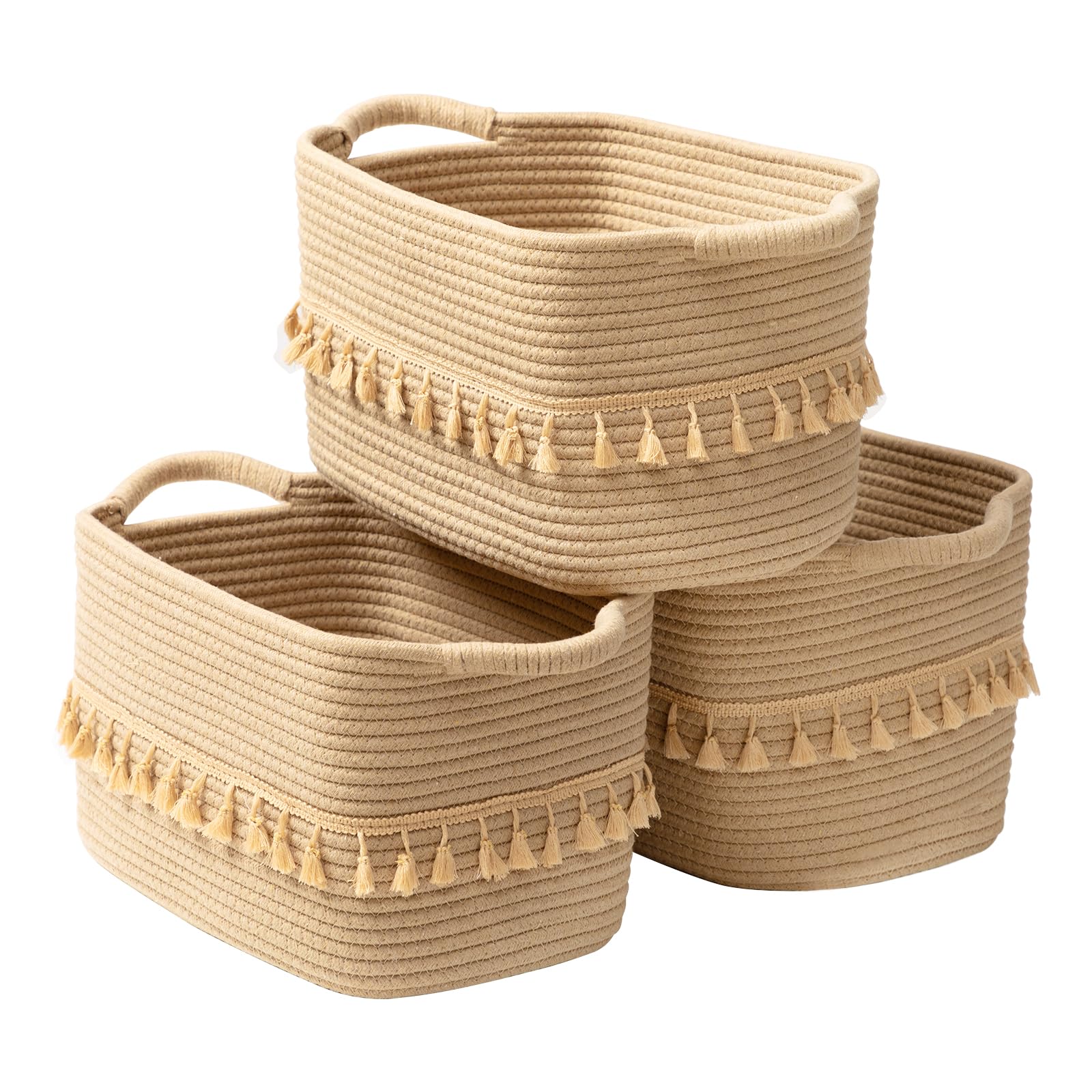 TeoKJ Storage Basket 3 Pack for Organizing, Rope Cotton Baskets for Toy, Clothes, Blankets, Decorative Basket for Living Room, N