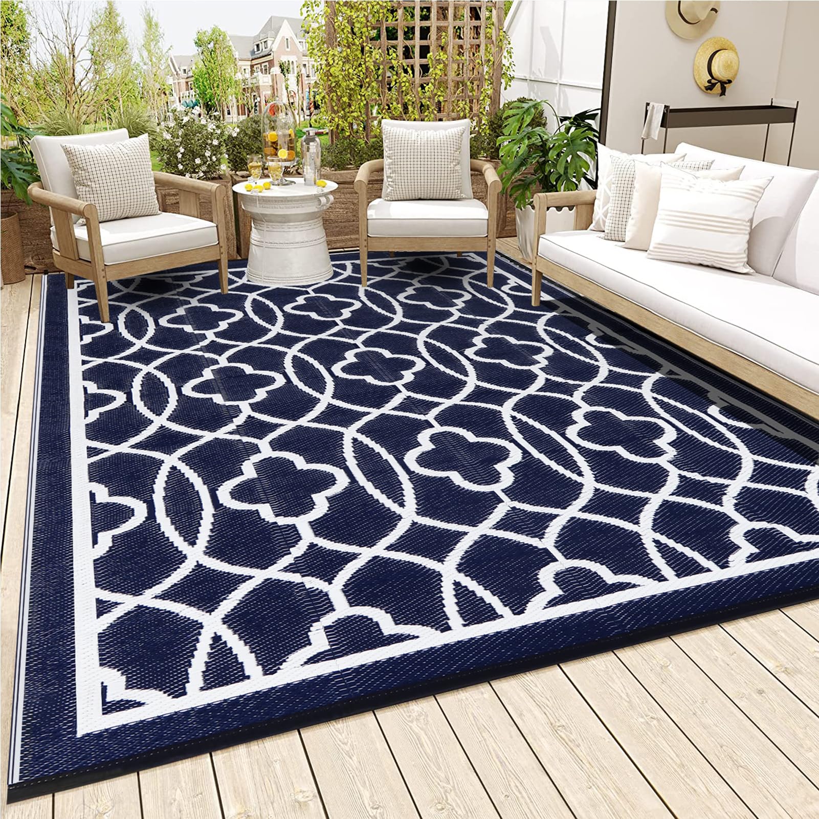 Outdoor Rugs 9x12 for Patios Clearance - Waterproof Reversible Indoor Outdoor Rugs Carpet, Portable Plastic Straw Rug for RV Cam
