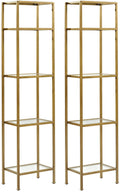 Crosley Furniture Aimee 2-Piece Bookshelf Set with Glass Shelves, Bookcase Storage, Gold and Glass