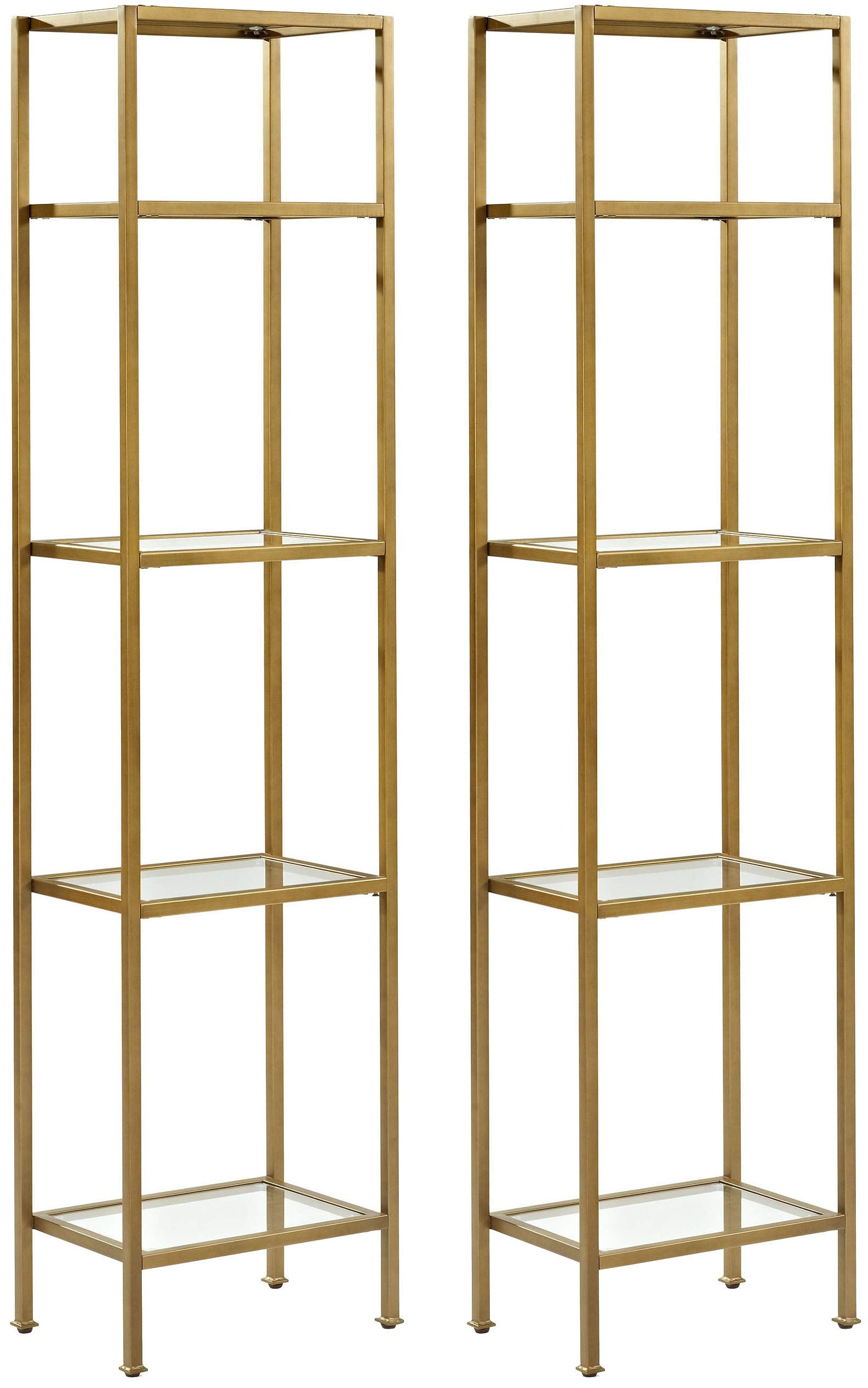 Crosley Furniture Aimee 2-Piece Bookshelf Set with Glass Shelves, Bookcase Storage, Gold and Glass