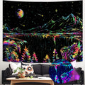Zussun Blacklight Mountain Tapestry Starry Night Tapestries for Bedroom Aesthetic Moon and Stars Tapastry Wall Hanging Glow in T
