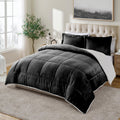Cathay Home Twin Comforter Set: Ultra Soft and Plush Reversible Micromink and Sherpa 2-Piece Bedding Set, Black, Twin (66 x 86)