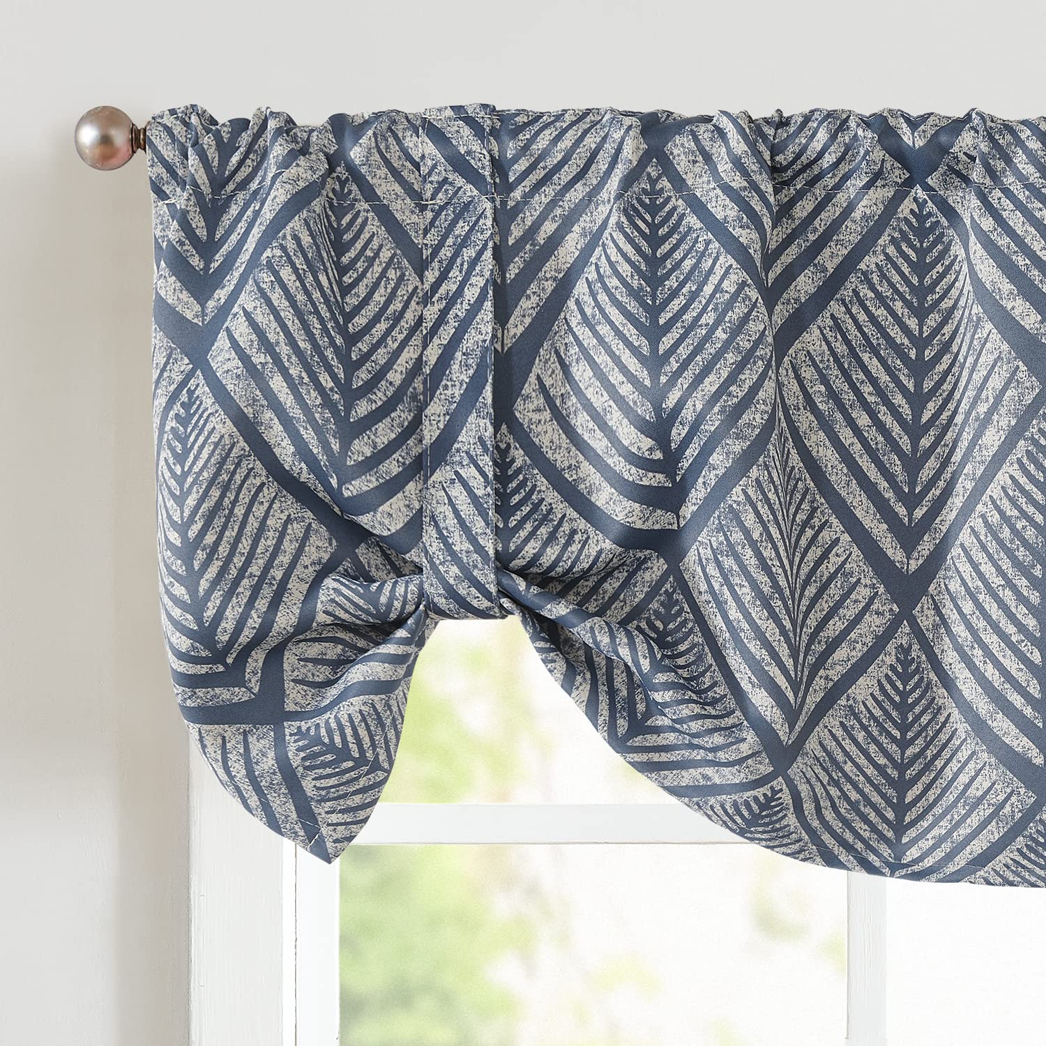 jinchan Tie Up Geometric Valance Curtain for Kitchen Living Room Ferns Leaf Print Light Filtering Adjustable Thermal Insulated W