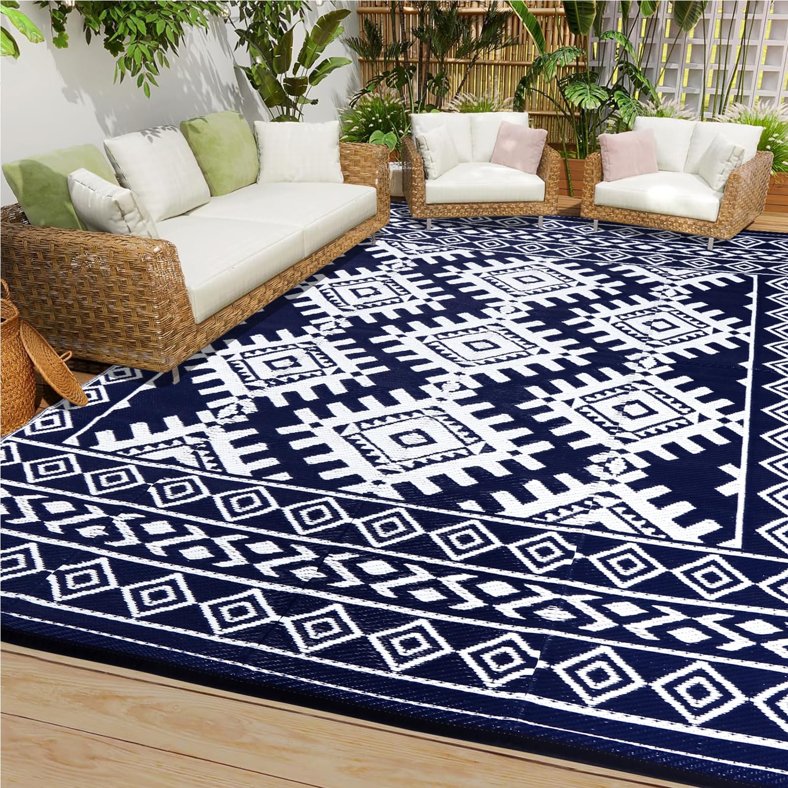Outdoor Rugs for Patio Clearance - 5x8 Waterproof Reversible Indoor Outdoor Rug Carpet, Portable Outdoor Plastic Straw Rug for