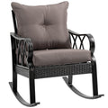 Outsunny Outdoor Wicker Rocking Chair with Padded Cushions, Aluminum Furniture Rattan Porch Rocker Chair w/Armrest for Garden, P