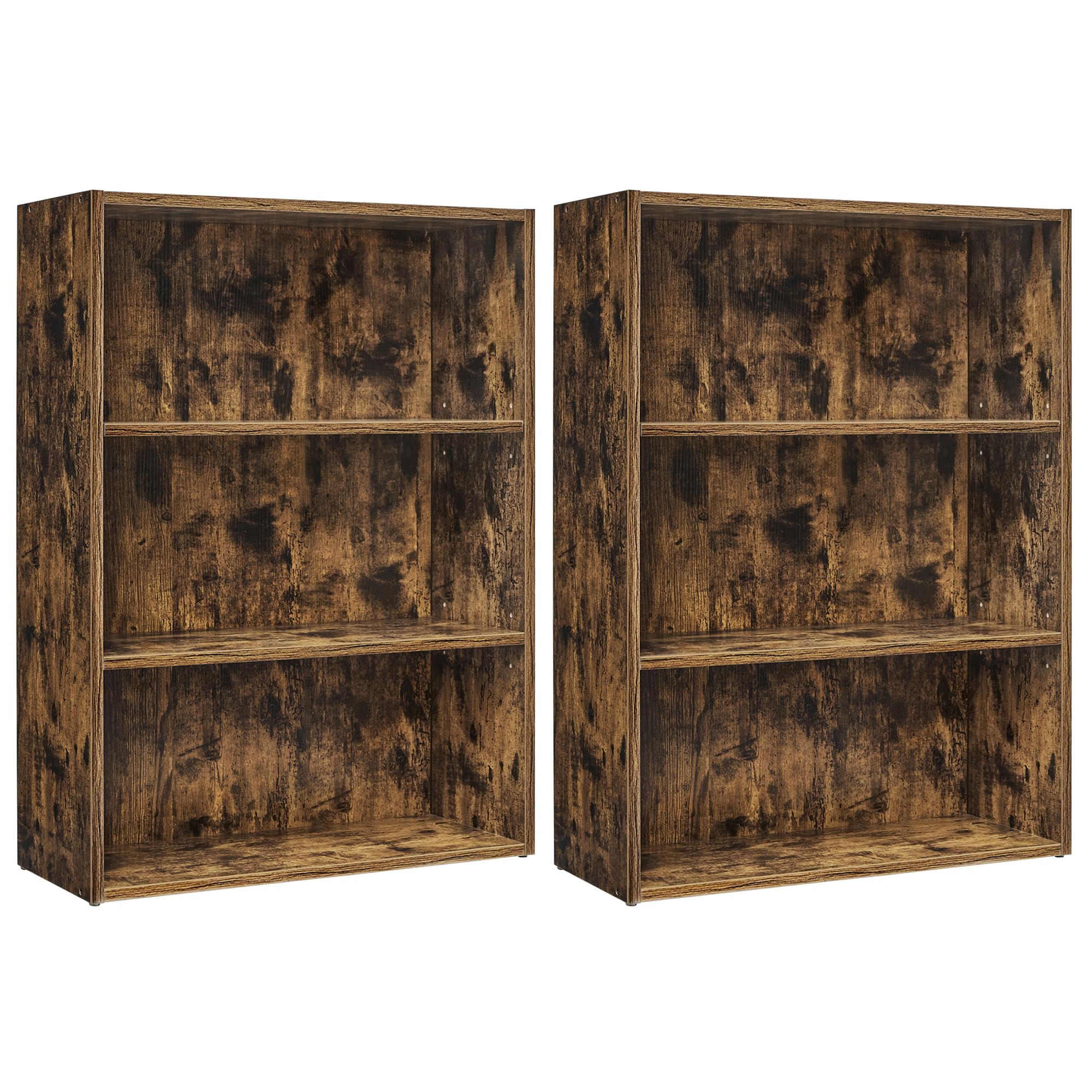VASAGLE Set of 2 Bookshelves, 23.6 Inches Wide, 3-Tier Open Bookcases with Adjustable Storage Shelves, Floor Standing Units, Rus