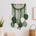 Newwiee Leaves Macrame Wall Hanging Boho Feather Macrame Wall Decor Woven Tapestry Green Stylish Feather Hanging for Nursery Bed