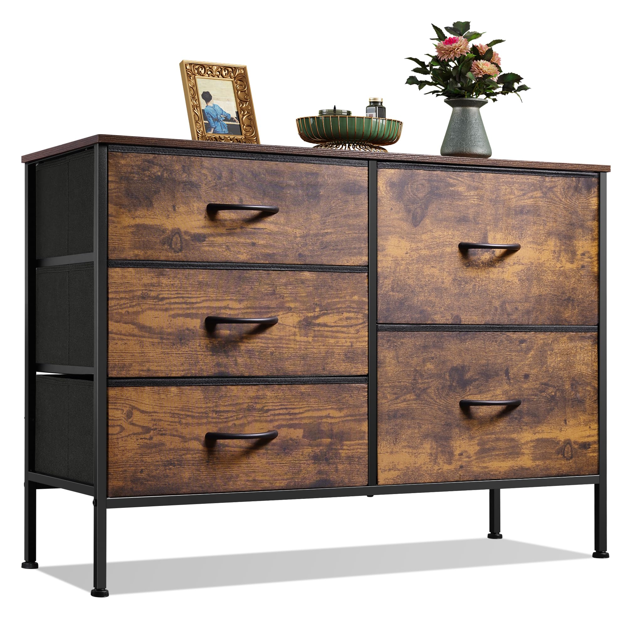 WLIVE Dresser for Bedroom with 5 Drawers, Wide Chest of Drawers for Bedroom, Fabric Dresser for Living Room, Closet, Hallway, Ru