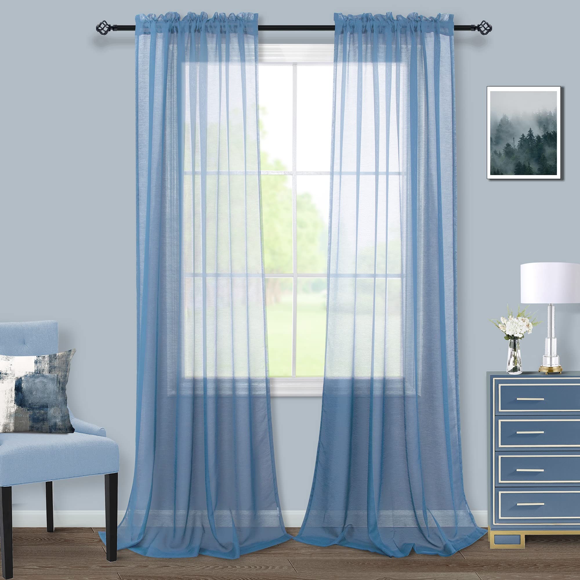 Dusty Blue Sheer Backdrop Curtains for Wedding Decorations Set 2 Panels Window Decor Voile Romantic Chiffon Table Runner for Par