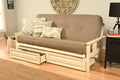 Kodiak Furniture Monterey Futon Set with Storage Drawers, with Antique White Base and Linen Stone Mattress