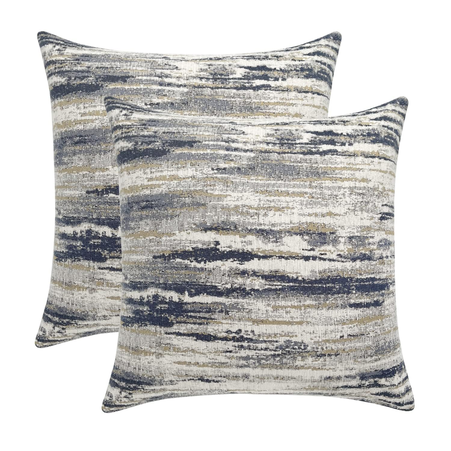 ROMANDECO Jacquard Chenille Striped Decorative Throw Pillow Covers for Couch Set of 2, 16x16 Inches, Navy Blue