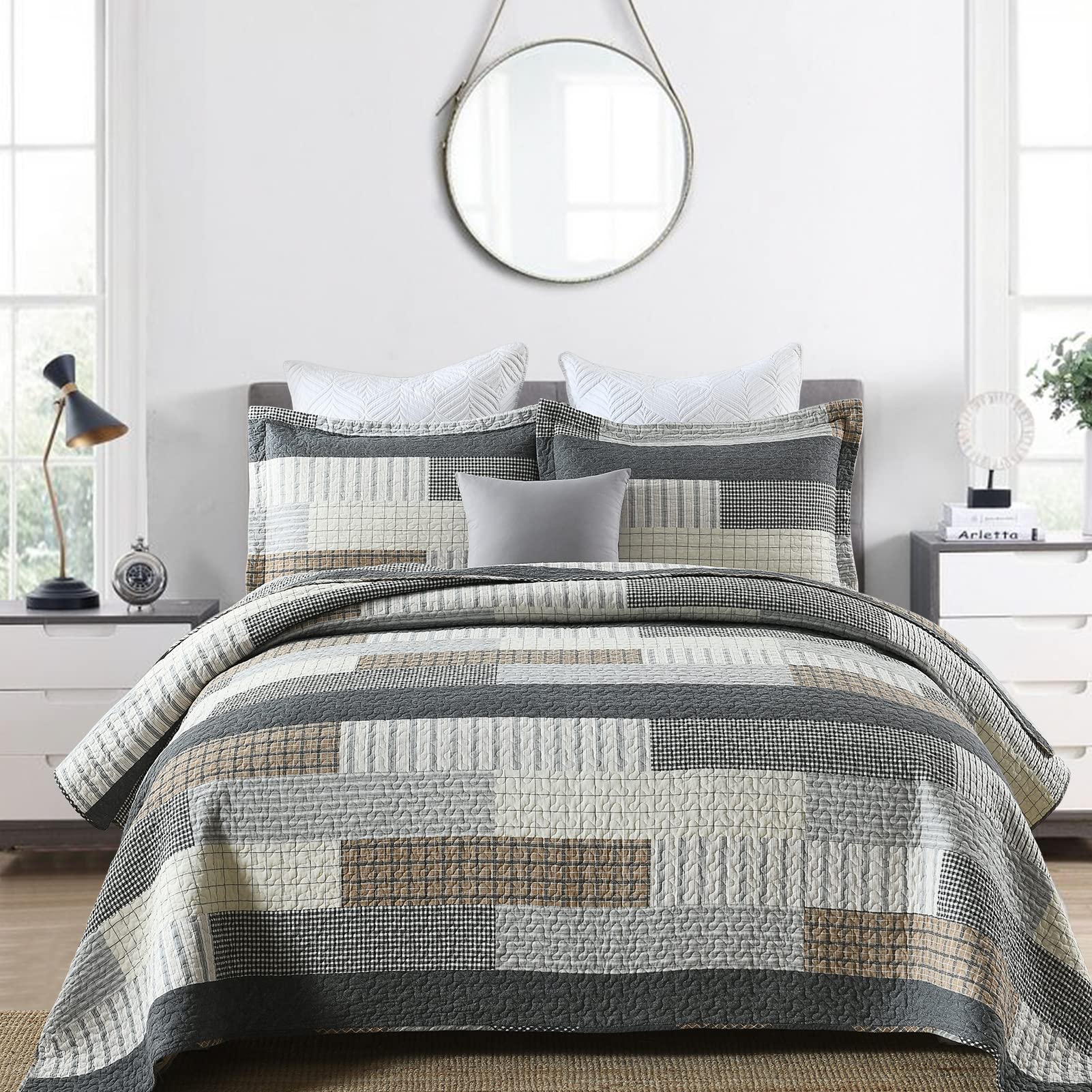 PERHOM Quilt King Size - 100% Cotton Farmhouse Rustic King Quilt Set, Cabin King Quilt Bedding Set Bedspreads, Lodge Lightweight
