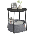 VASAGLE End Table, Small Bedside Table with Fabric Basket, Modern Nightstand, Round Side Table, for Living Room, Bedroom, Ebony 