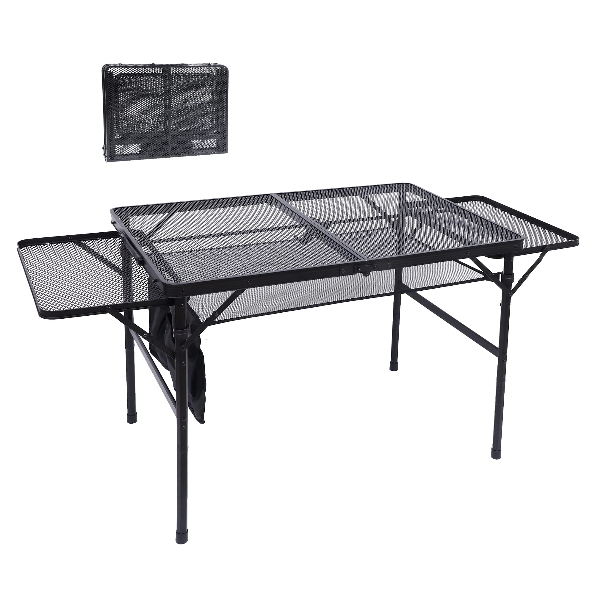 Nice C Grill Table, Outdoor Grill Table, Camping Table, Tailgate Table Adjustable Height & Width, Mesh Bag, Side-Pocket Lightwei