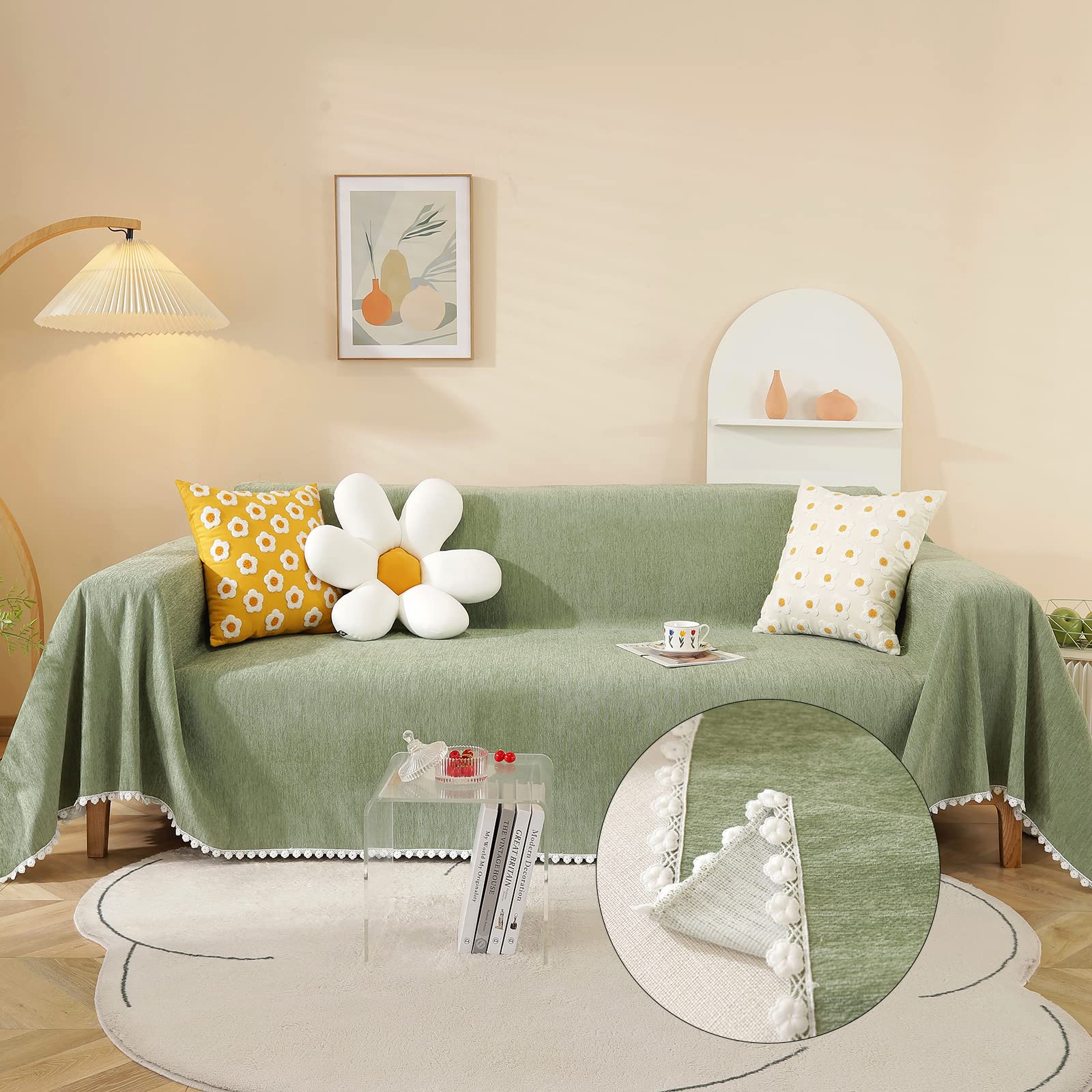 HANDONTIME Couch Cover Green Sofa Covers L Shape Sage Couch Cushion Cover Dog Furniture Protector Soft Thick Slip Covers for Sof