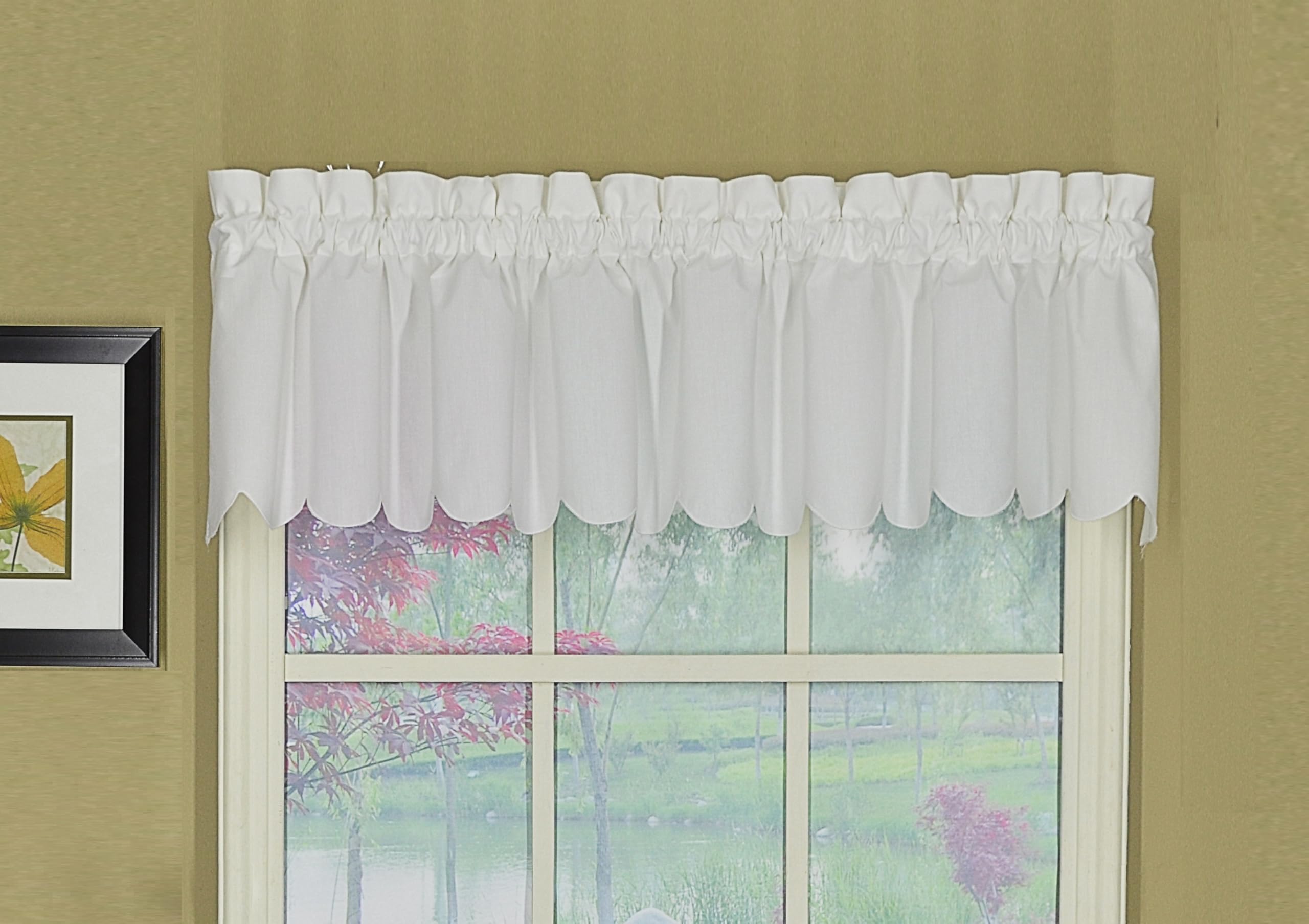 Todays Curtain, Orleans Scallop Curtain, White Valance, 60 W x 12 L, White