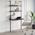 Nathan James Theo 2-Shelf Industrial Wall Mount Ladder Table, Small Computer or Writing Desk, Nutmeg/Matte Black
