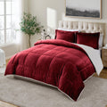 Cathay Home King Comforter Set: Ultra Soft and Plush Reversible Micromink and Sherpa 3-Piece Bedding Set, Burgundy, King (102 x 