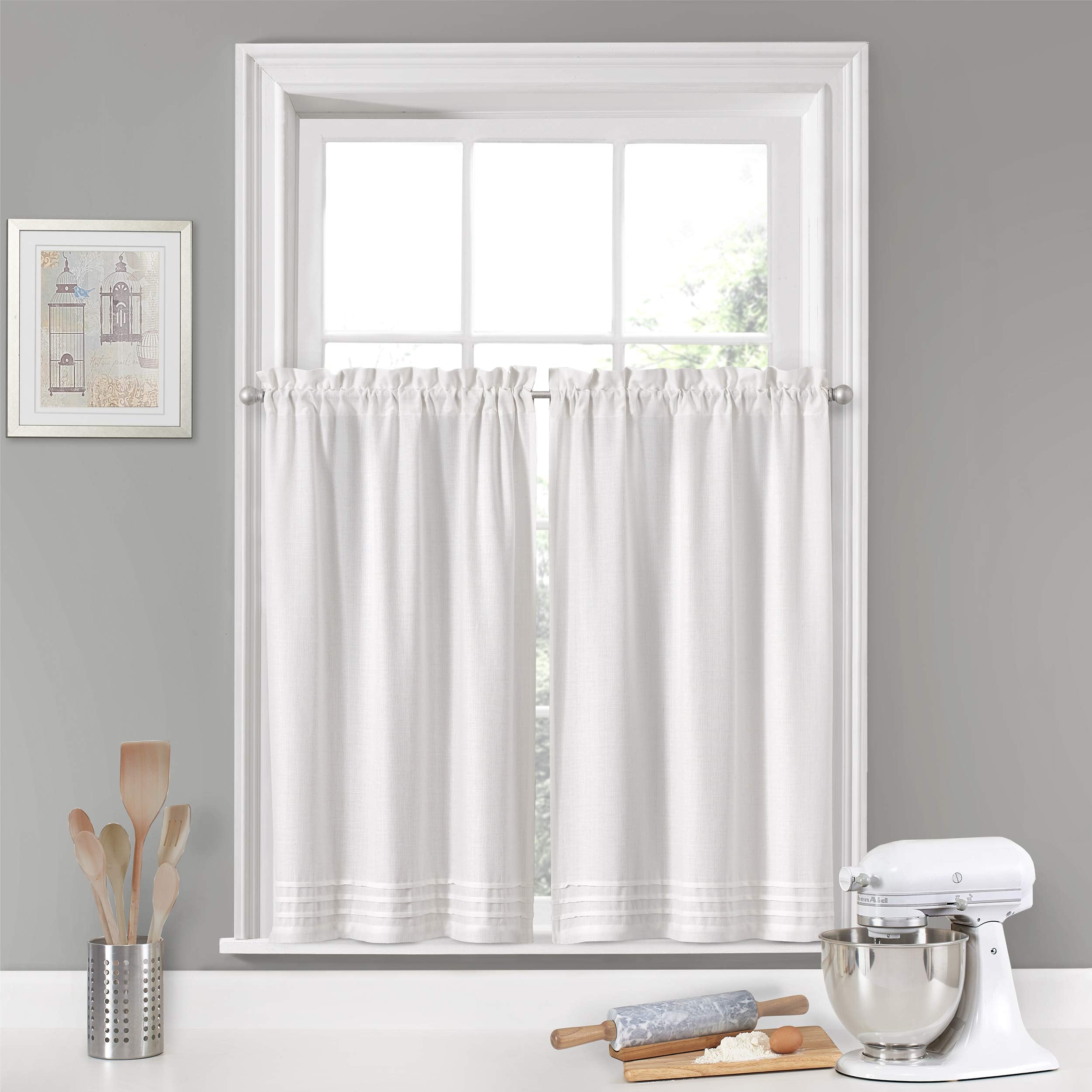 Vue Kingsbury Small Panel Tiers Privacy Window Treatment Pair Bathroom, Living Room, 52 in x 45 in, White