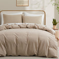 LOVQUE 100% Washed Cotton Duvet Cover Set, Linen Like Natural Bedding Set with Zipper Closure (No Comforter), 104x98 Inches, Cal