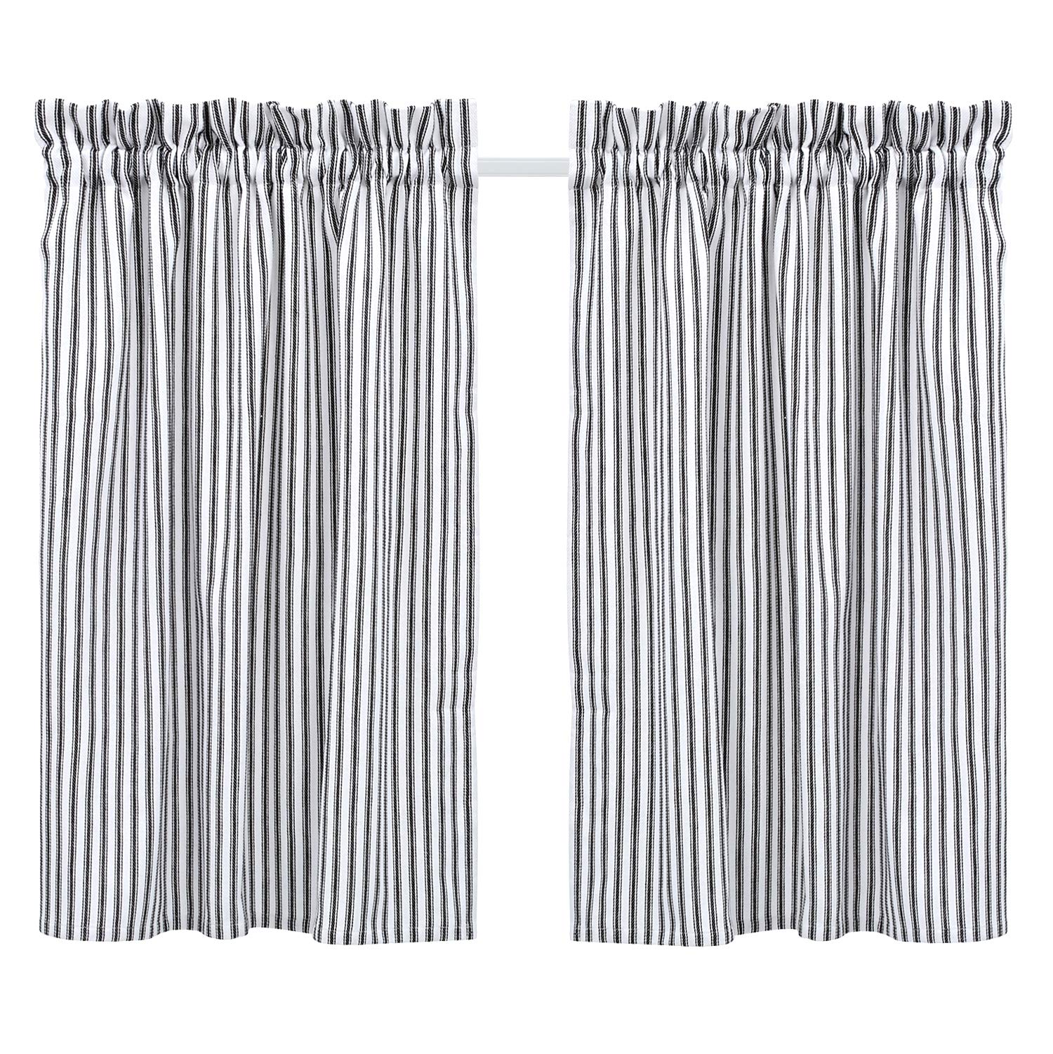 Cackleberry Home Black and White Ticking Stripe Cafe Curtains 28 Inches W x 42 Inches L Woven Cotton, Set of 2