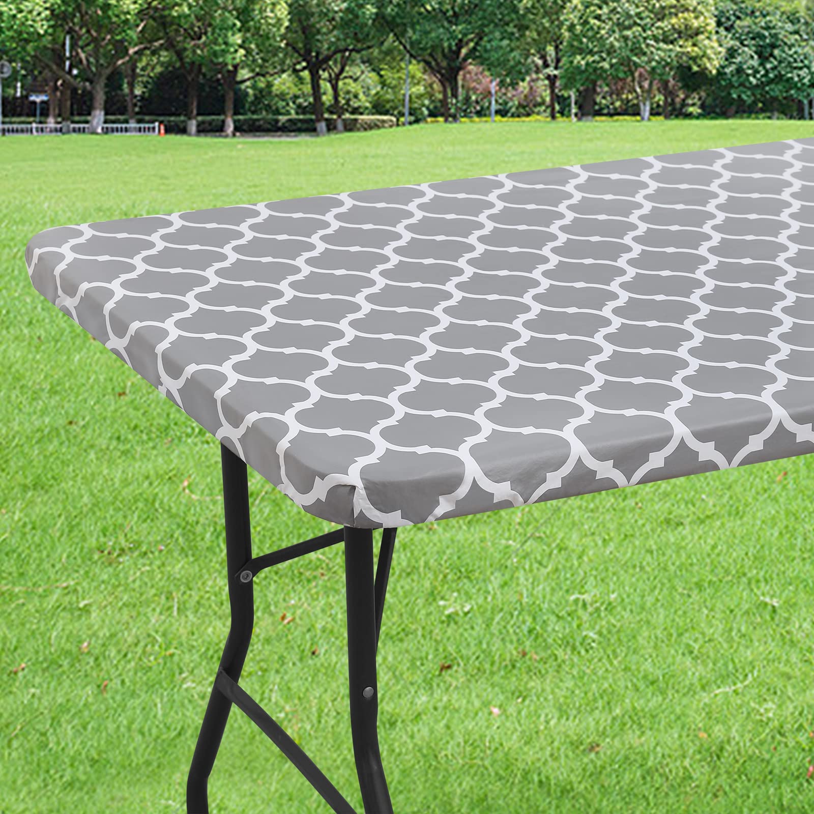 smiry Rectangle Picnic Tablecloth, Waterproof Elastic Fitted Table Covers for 4 Foot Tables, Wipeable Flannel Backed Vinyl Table