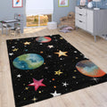 Paco Home Kids Rug Play Rug for Childs Room with Planets and Stars in Black, Size: 311 x 57