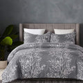 Vaulia Lightweight Cooling Microfiber Duvet Cover Queen Size, Grey and White Floral Branches Print Pattern All Season, 3-Piece S