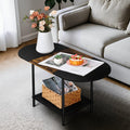 Small Round Coffee Table, 2-Tier Oval Center Table with Storage and Open Shelving, Minimalist Display Center Table for Living Ro