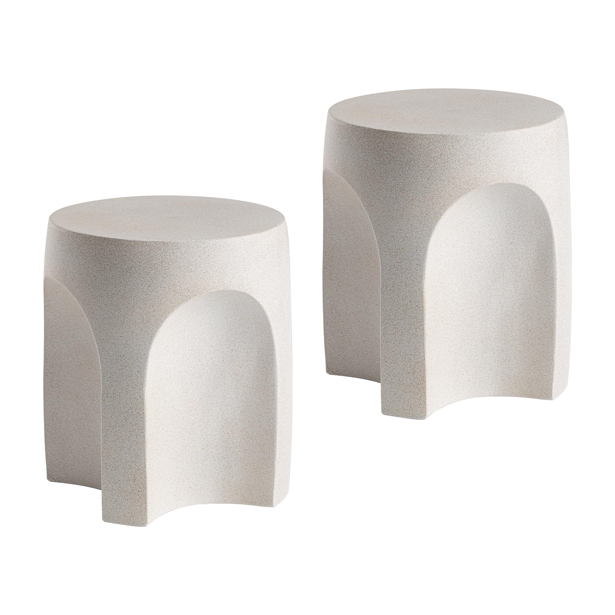 COSIEST Set of 2 Concrete Side Table Drum Shape, 2 Pieces Outdoor Side Table, Patio Accent Cement End Tables, Plant Stand Garden
