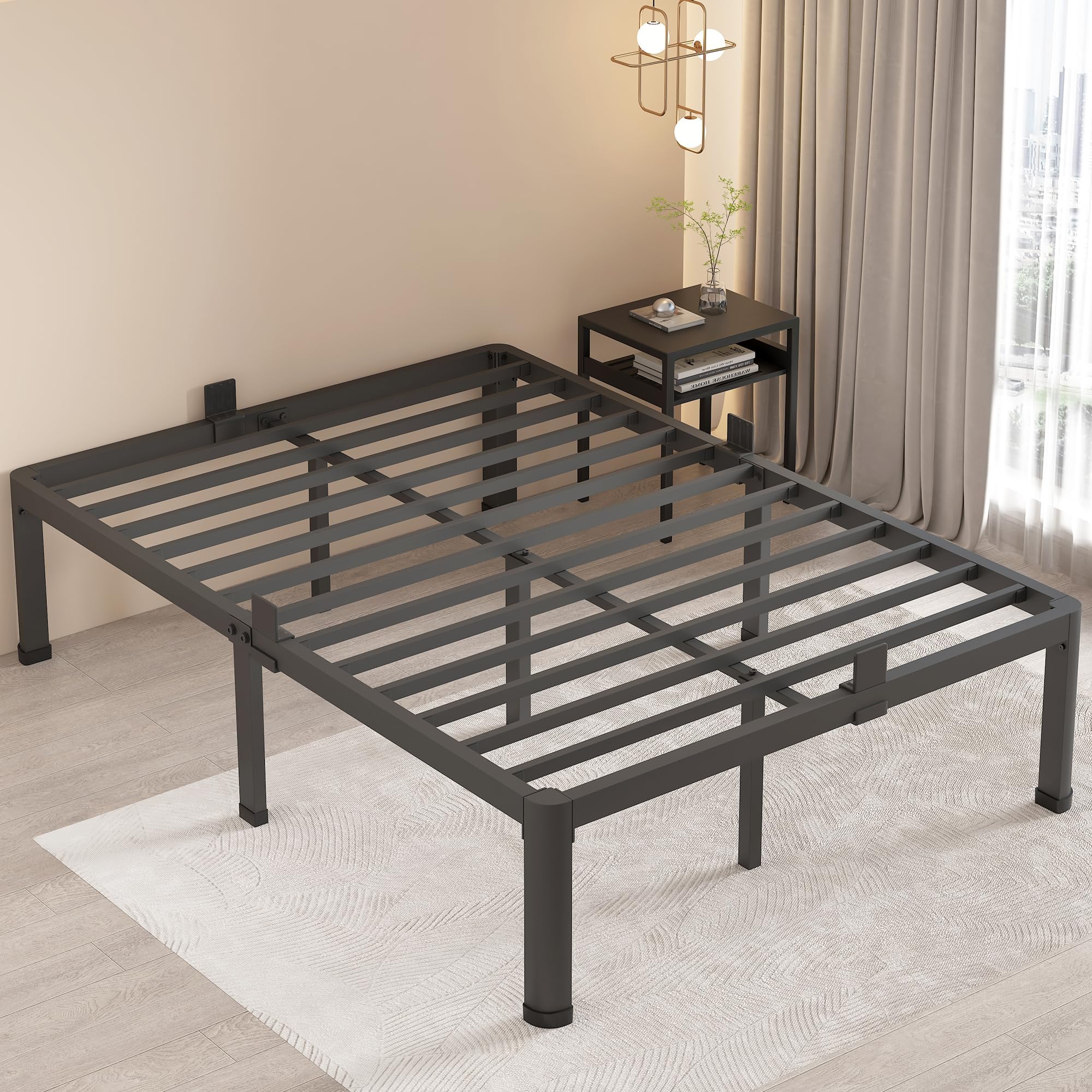 MAF 18 Inch Full Size Bed Frame with Round Corner Legs Mattress Slide Stopper No Box Spring Needed Heavy Duty Metal Platform Bed