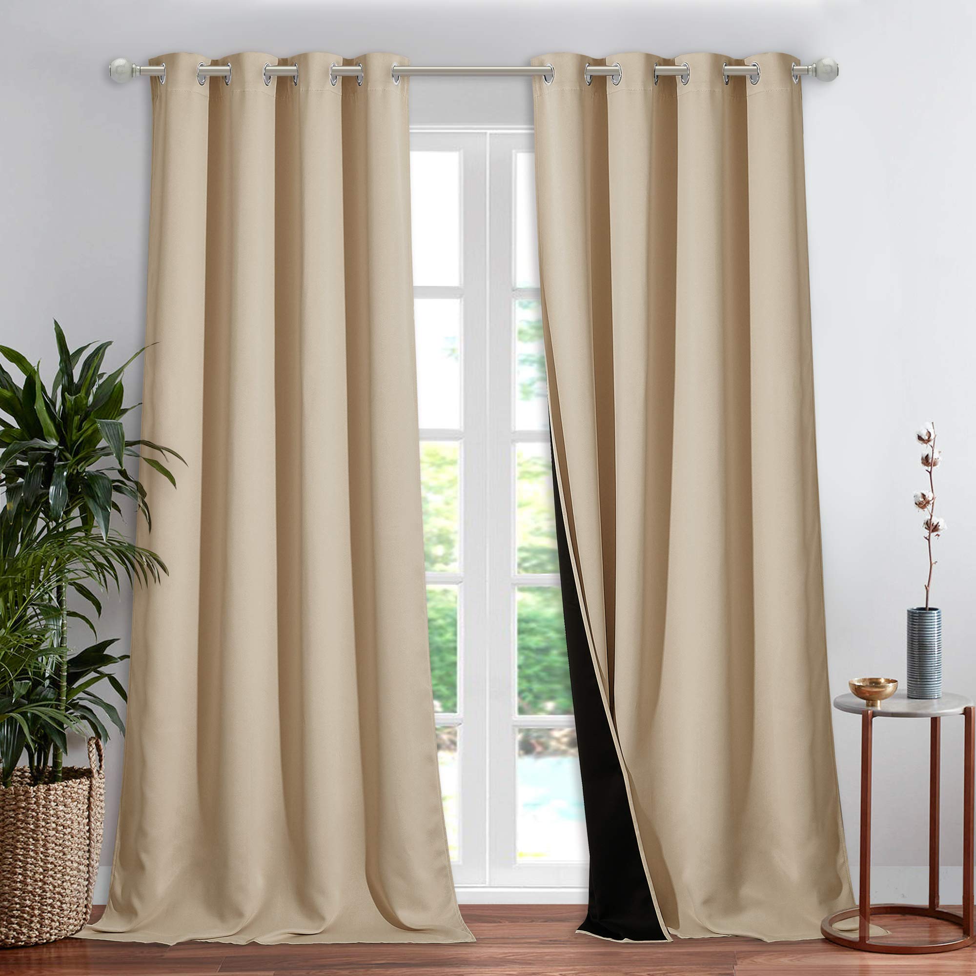 NICETOWN Thermal Insulated 100% Blackout Curtain, Sound Proof Drape with Black Backing, Full Light Blocking Panel for Patio Slid
