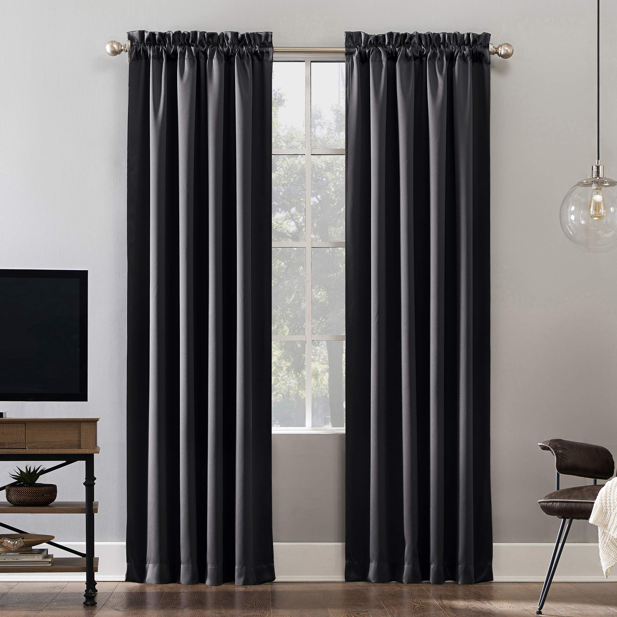Sun Zero Oslo Theater Grade Extreme Total Blackout Rod Pocket Curtain Panel, 52 x 95, Coal