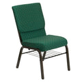 Flash Furniture HERCULES Series 18.5W Church Chair in Green Patterned Fabric with Book Rack - Gold Vein Frame