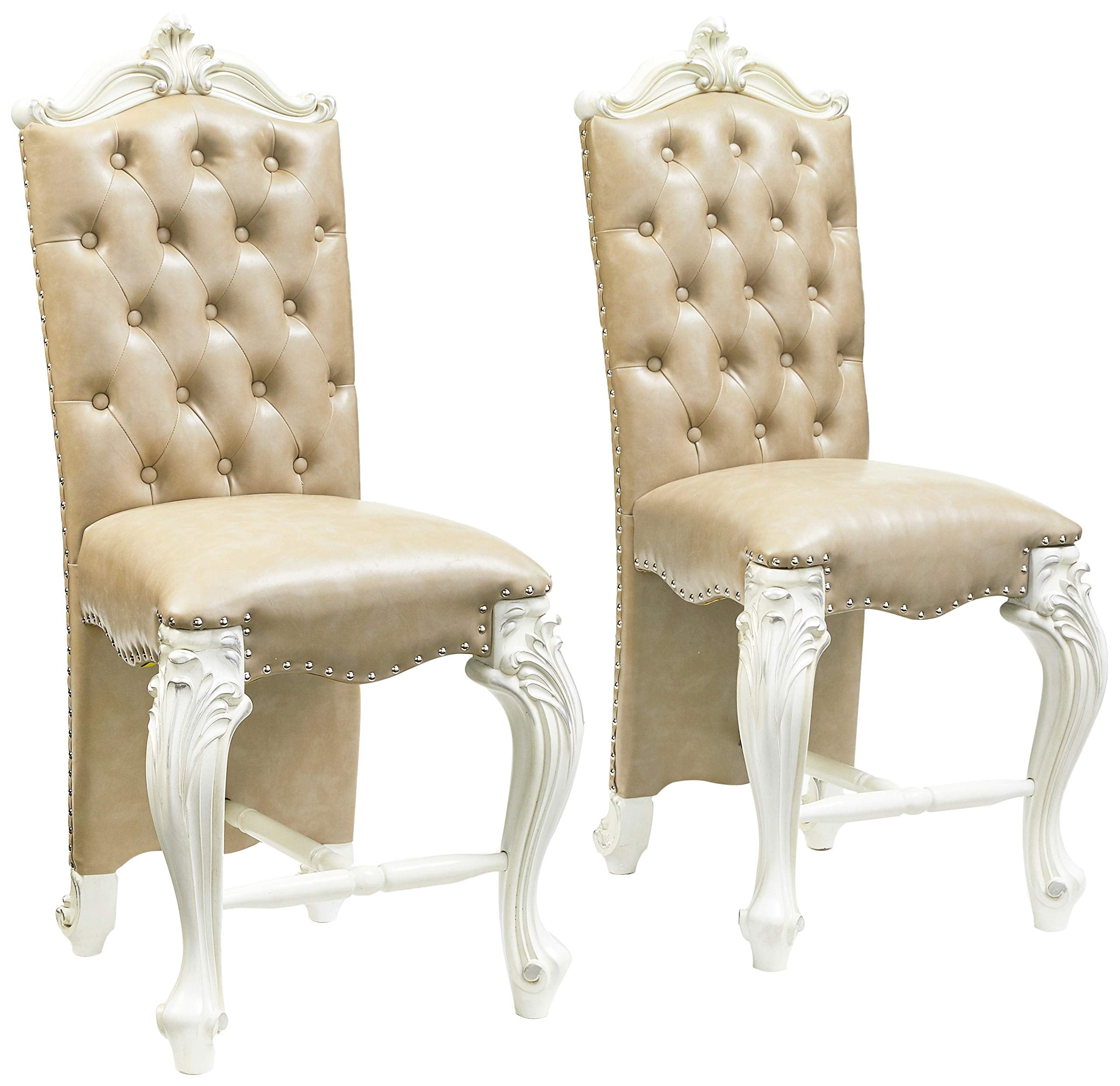 ACME Versailles Counter Height Chair (Set-2) - 61152 - Vintage Gray PU & Bone White