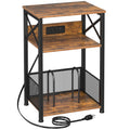 AMHANCIBLE Record Player Stand with Charging Station, Turntable Stand with Storage Cabinet, 3 Tier End Table Hold Up to 100 Albu