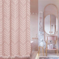 Extra Long Pink Boho Shower Curtain with White Tassel, Woven Fabric 96 in Shower Curtain, Tufted Chevron Striped, 72 x 96, Moder