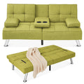 Best Choice Products Linen Modern Folding Futon, Reclining Sofa Bed for Apartment, Dorm w/Removable Armrests, 2 Cupholders - Cha